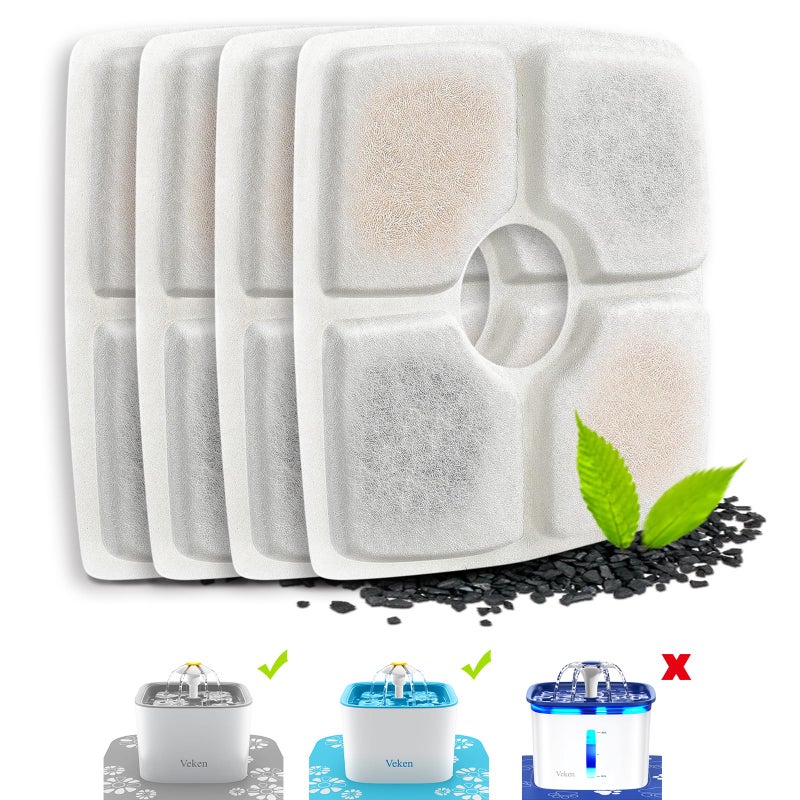 Veken 4 Pack Replacement Filters for 84oz/2.5L Automatic Pet Fountain Cat Water Fountain Dog Water Dispenser - Image 1